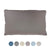 A rectangular gray Pillowtex Dream in Color Pillow | Hypoallergenic Down-Alternative is centered on a white background. Six small circles below show available colors: dark blue, gray, beige, taupe, light blue, and ivory. The image is minimal and clean.