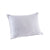 The Carpenter Indulgence® Synthetic Down Pillow, shown in white with subtle horizontal stripes and dark piping, features medium support and a plush feel. Ideal for stomach and back sleepers, its rectangular shape has softly indented corners.