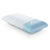 A blue and white Malouf Zoned Gel Dough Low Loft Pillow from Malouf on a white surface, providing cooling benefits.