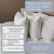 Two white Holiday Inn<sup>®</sup> Polyester and Down & Feather pillows by Hollander rest on a neat, white bed. Features: machine-washable 100% cotton covers; available in Queen (20x30in) and King (20x36in) sizes. Combo pack includes 2 pillows.